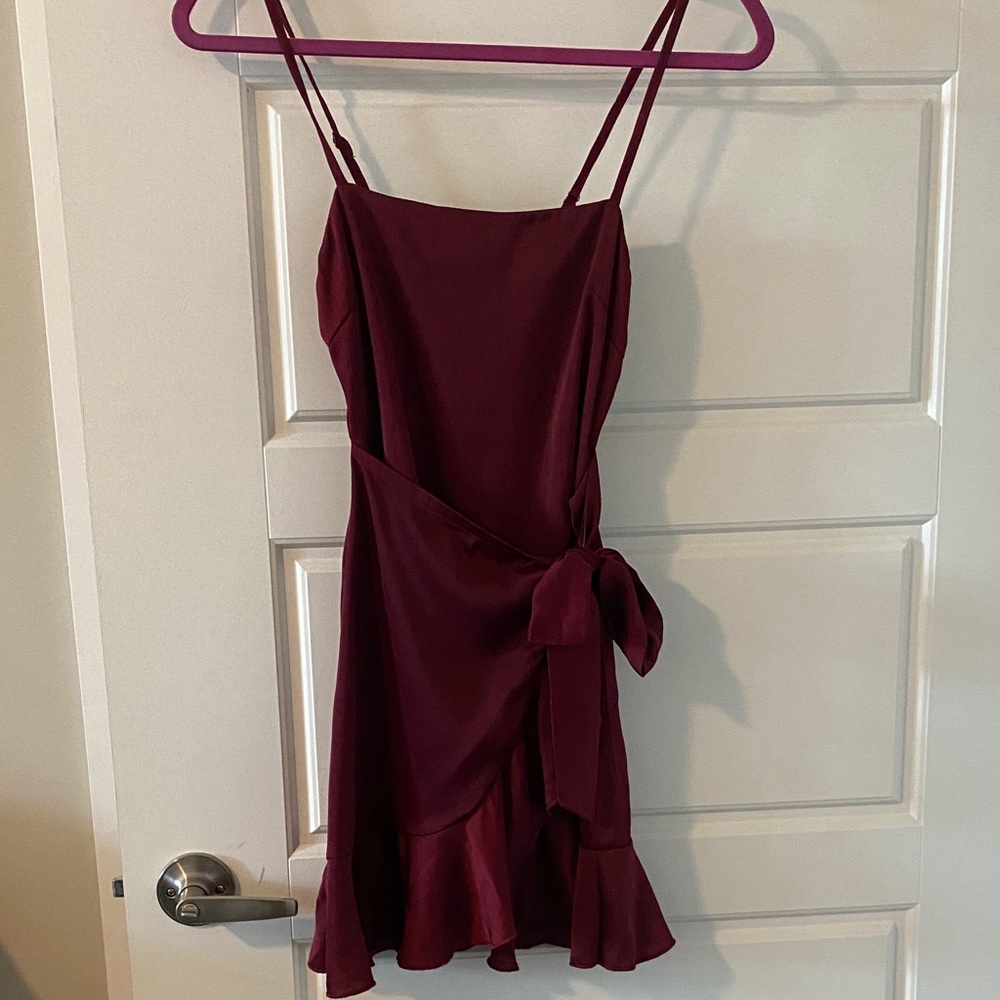 Princess Polly Burgundy Spaghetti Strap Tie-Waist Mini Dress